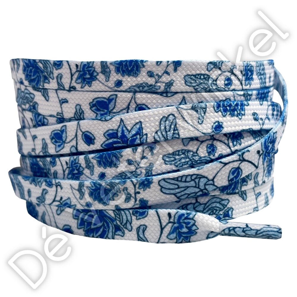 Printed lace 8mm Delft Blue