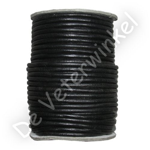 Ronde leren veter 6mm Zwart