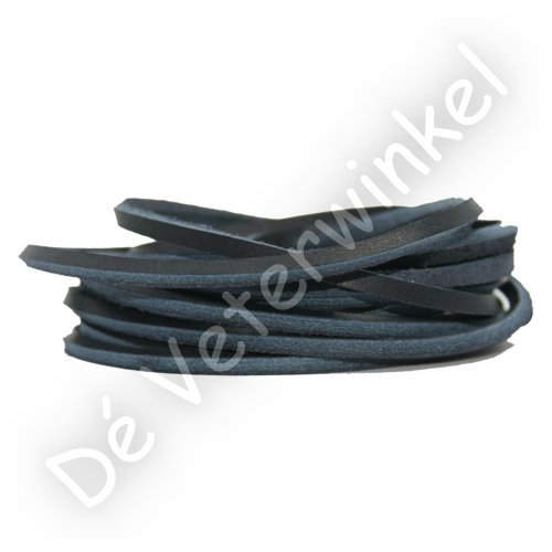 Square leather laces Dark Blue backside coarse