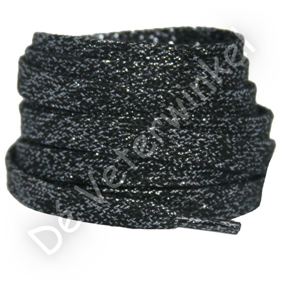 Glitter Laces 8mm Black/Silver Thread - per pair