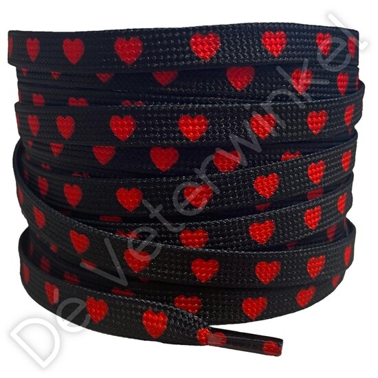 Print laces 8mm Black-/Red hearts - per pair