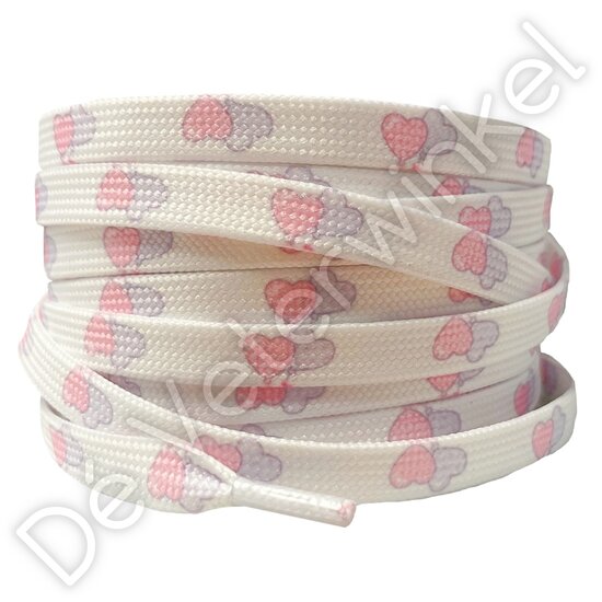 Print laces 8mm Lilac/Pink hearts - per pair